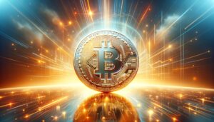 DALL·E 2024 02 21 10.41.17 A visually captivating wide format image focusing solely on a large shiny Bitcoin without any background distractions. The Bitcoin is detailed and ra